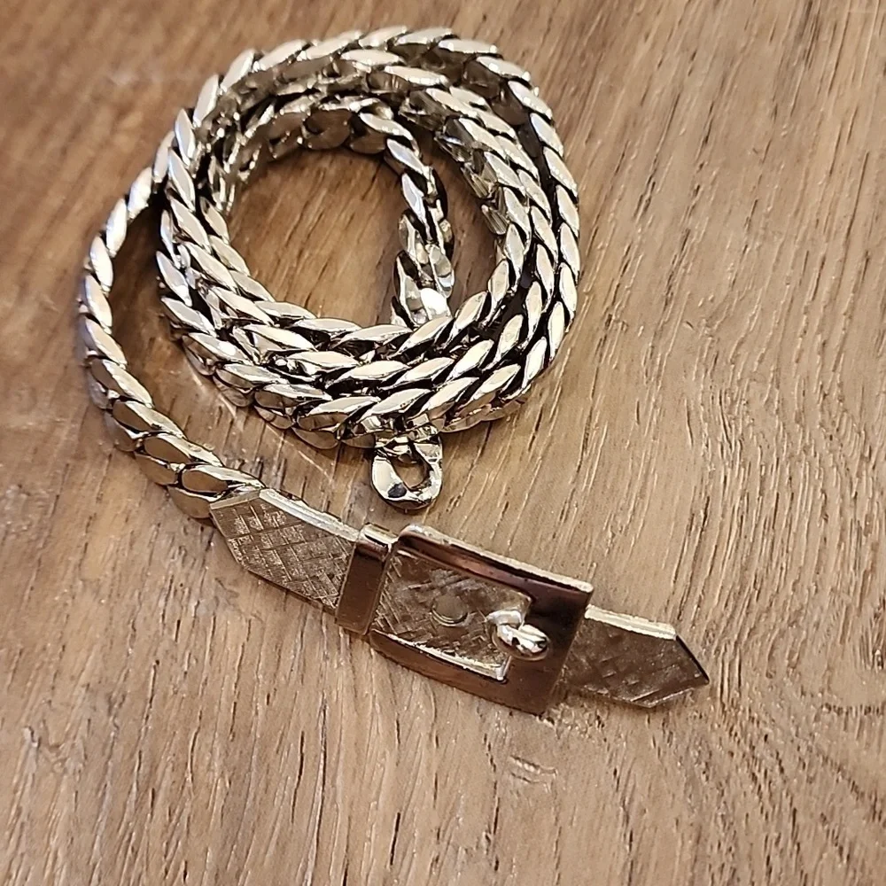 Vintage Accessocraft Belt Silver 80s Coil Chain Hook Closure No Stretch…